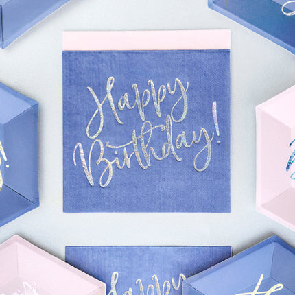 Serviettes de table Happy Birthday Bleu 33cm 20pcs