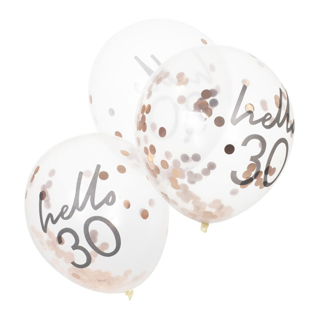 Ballons confettis or rose 30 ans 30cm 5pcs