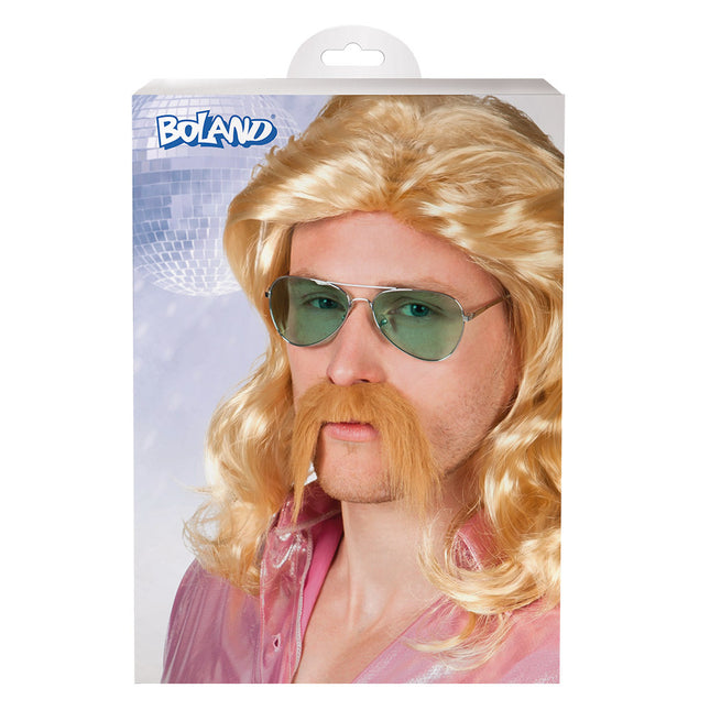 Perruque blonde Barry avec moustache