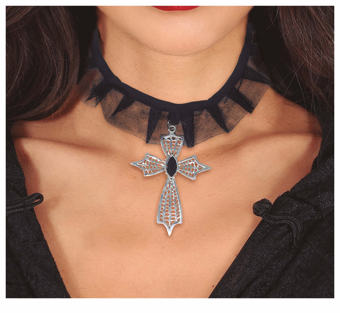 Collier d'Halloween noir Croix