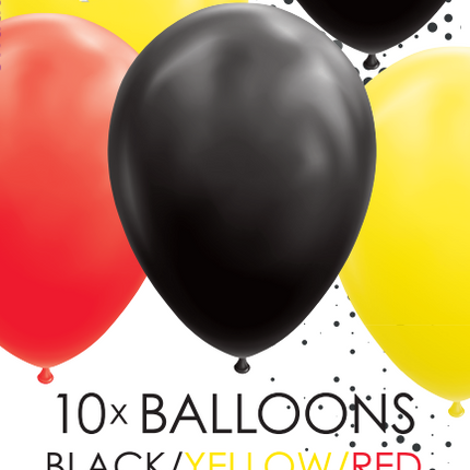 Ballons noirs jaunes rouges 30cm 10pcs