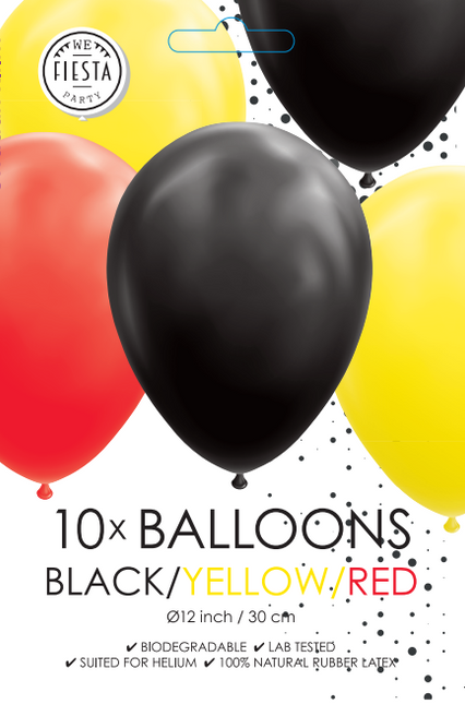 Ballons noirs jaunes rouges 30cm 10pcs