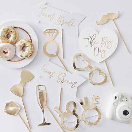 Accessoires pour Photobooth de mariage Blanc/Or 10pcs