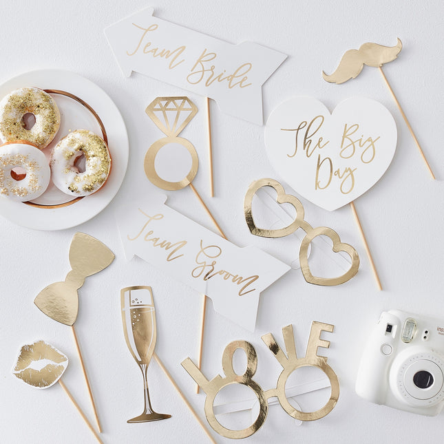 Accessoires pour Photobooth de mariage Blanc/Or 10pcs