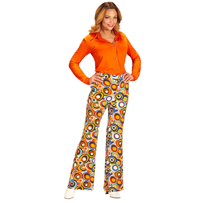 Pantalon Disco 70S Bleu Orange Dames