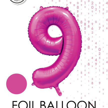 Ballon numéro fuchsia 9 ans brillant 86cm