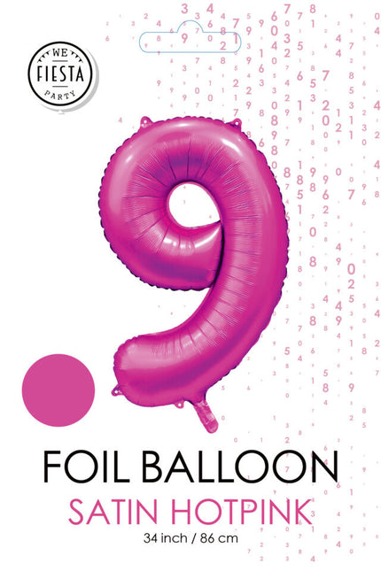 Ballon numéro fuchsia 9 ans brillant 86cm