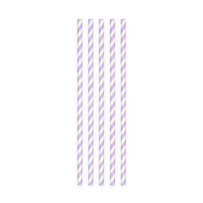 Pailles mauves rayées 19cm 20pcs