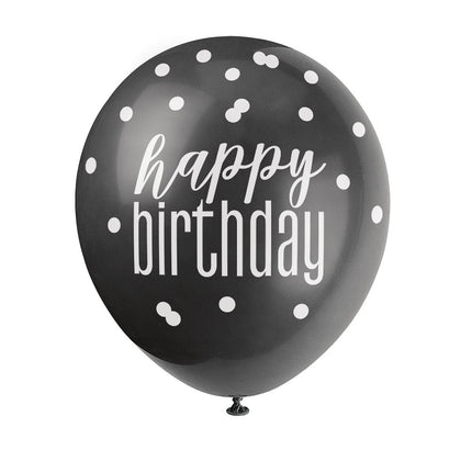 Ballons d'anniversaire Happy Birthday Dots Black 30cm 6pcs