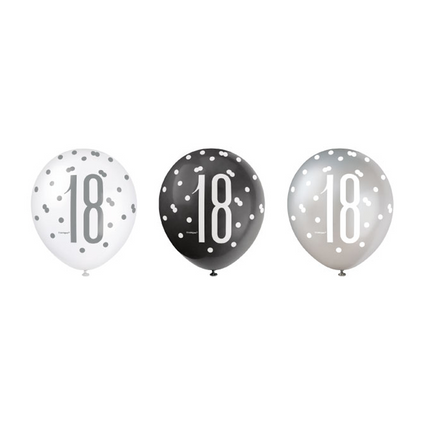 Ballons 18 ans Dots Black 30cm 6pcs