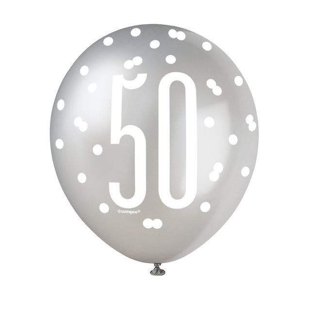 Ballons 50 Years Dots Black 30cm 6pcs