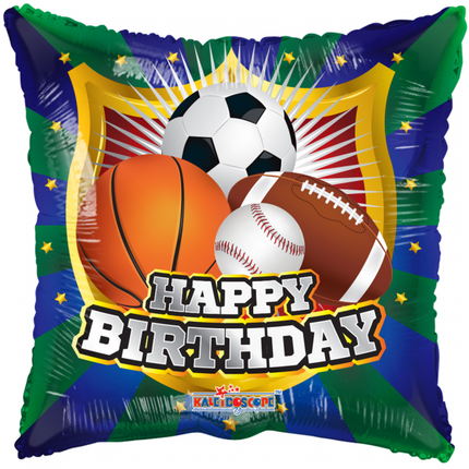 Ballon à hélium carré Happy Birthday Sport 45cm vide