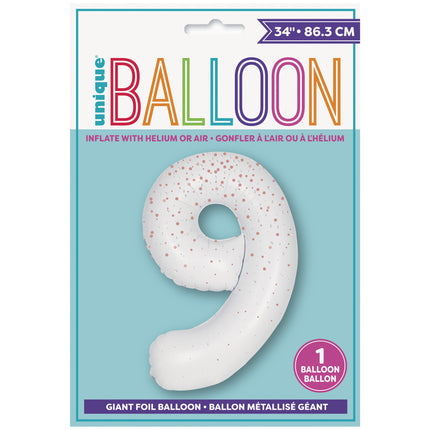 9 Year Figure Balloon White Dots 86cm