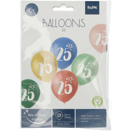 Ballons 25 ans colorés 33cm 6pcs