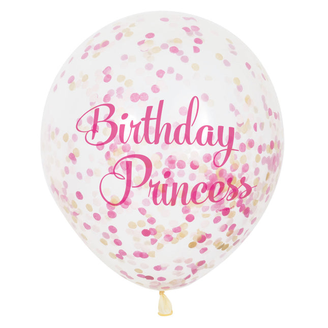 Ballons confettis Birthday Princess 30cm 6pcs