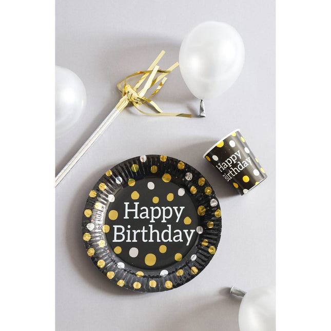 Gobelets Happy Birthday Noir 250ml 8pcs