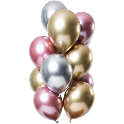 Ballons de baudruche argentés, dorés et roses Mix Chrome 33cm 12pcs