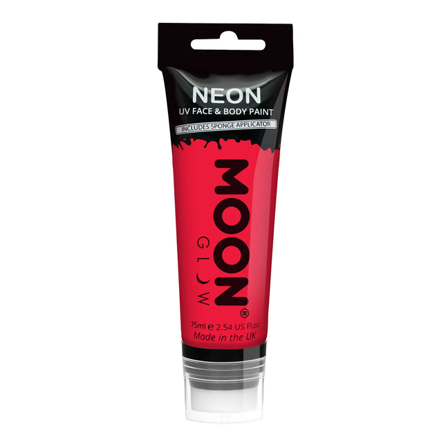 Moon Glow Neon UV Face Paint avec applicateur éponge Rouge intense 75ml