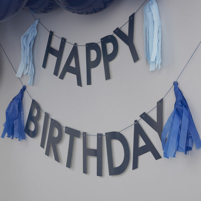 Guirlande Happy Birthday bleue Tassels 1.5m