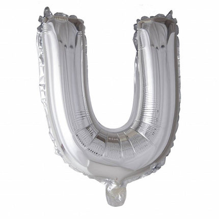 Ballon de baudruche Lettre U Argent 41cm avec paille