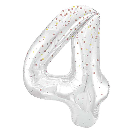 4 Year Figure Balloon White Dots 86cm