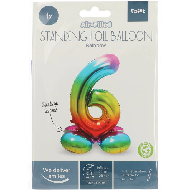 Ballon de baudruche Figure 6 Arc-en-ciel avec support 72cm