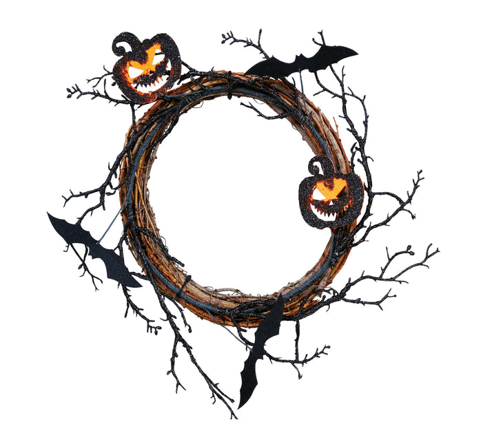 Couronne d'Halloween Citrouilles et chauves-souris 30cm