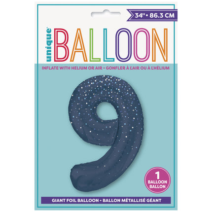 9 Year Figure Balloon Dark Blue Dots 86cm