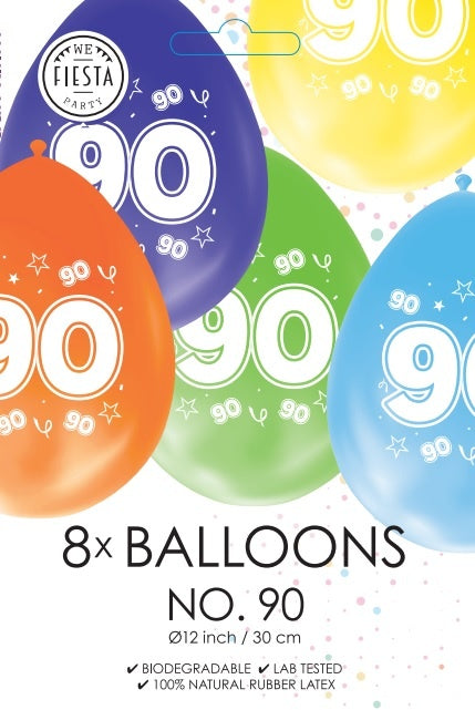 Ballons colorés 90 ans 30cm 8pcs