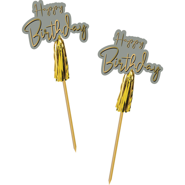 Happy Birthday Parasol Prickers Golden Dawn 12cm 12pcs