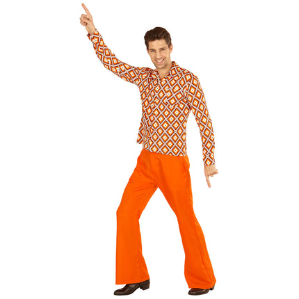 Chemisier Disco 70S Orange Plaid Hommes