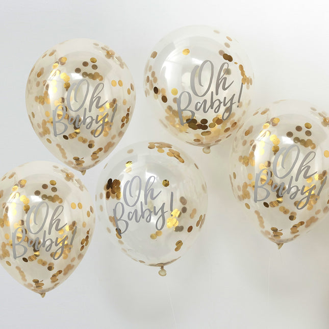 Ballons confettis dorés Oh Baby 30cm 5pcs