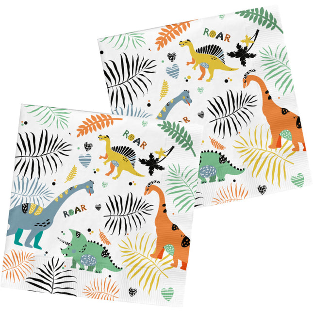 Serviettes de table Dino colorées 33cm 20pcs