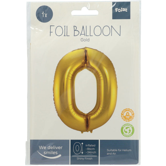 Ballon de baudruche Figure 0 Gold Metallic XL 86cm vide