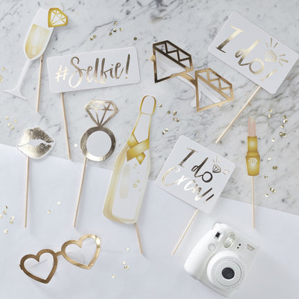 Accessoires de photobooth pour mariage en or 10 pièces