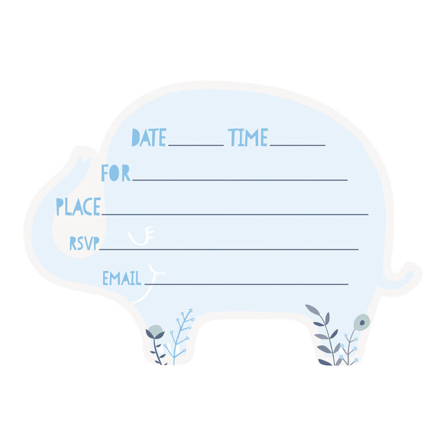 Invitations bébé éléphant bleu 8pcs