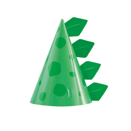 Chapeaux de fête pour dinosaures bleus et verts 8pcs