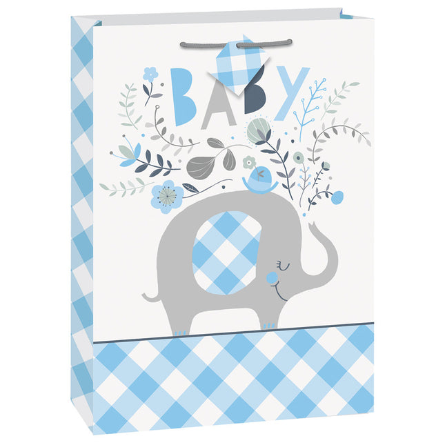 Sac cadeau bébé éléphant bleu