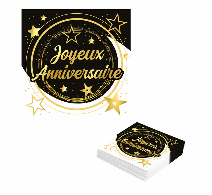 Serviettes de table Joyeux Anniversaire 33cm 12pcs