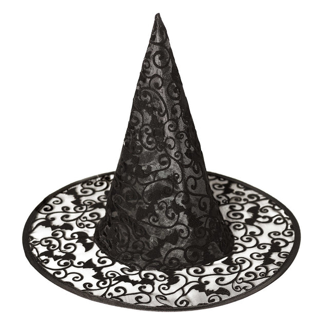 Chapeau de sorcière d'Halloween en dentelle noir