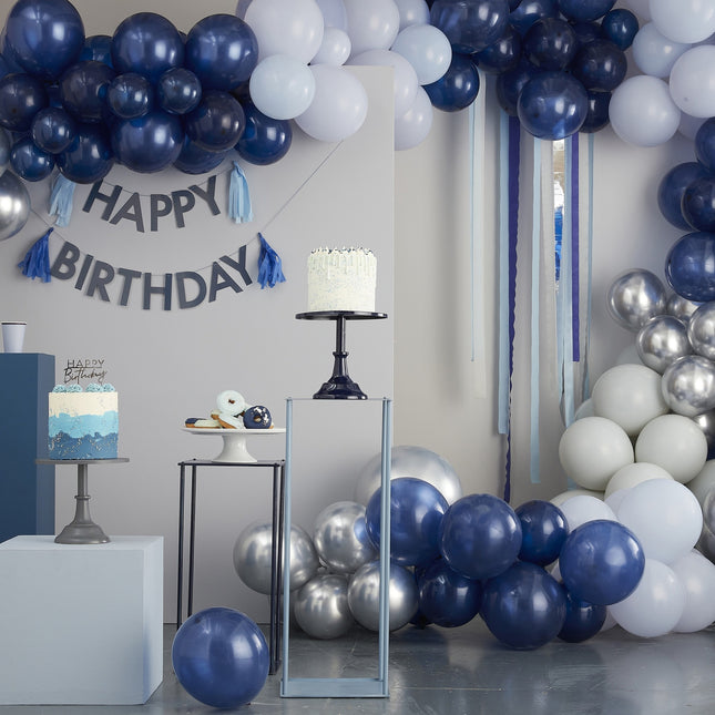 Rideau de porte bleu joyeux anniversaire avec ballons