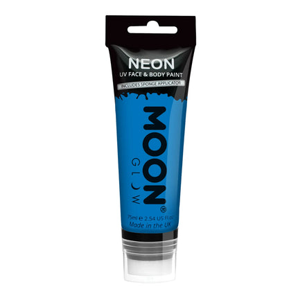 Moon Glow Neon UV Face Paint avec applicateur éponge Bleu intense 75ml