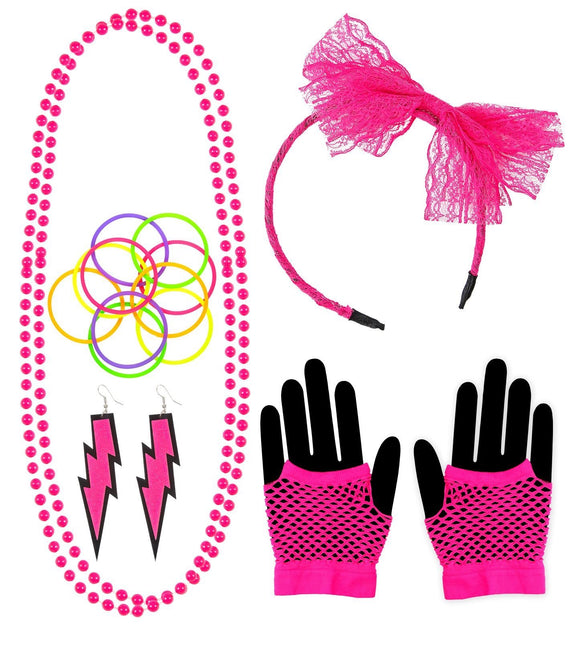 Neon 80S Set d'accessoires rose 5 pièces