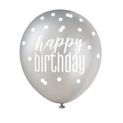 Ballons d'anniversaire Happy Birthday Dots Black 30cm 6pcs