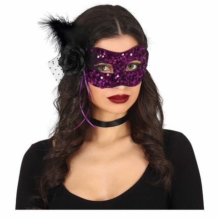 Masque oculaire violet paillettes fleurs