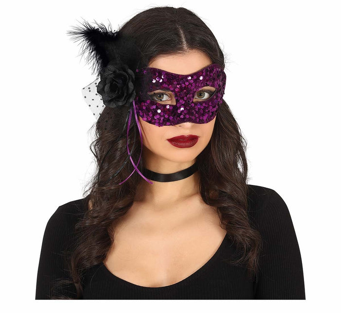 Masque oculaire violet paillettes fleurs