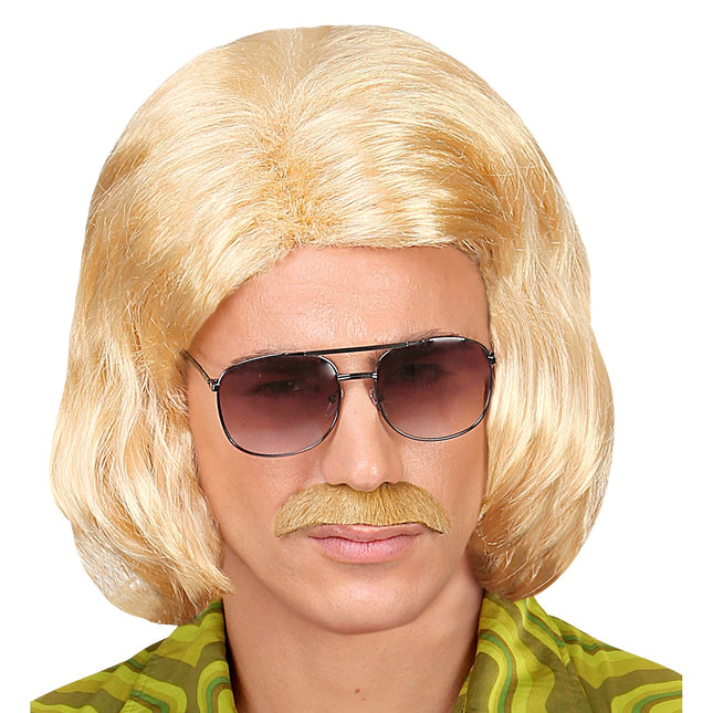 Perruque blonde 70's avec moustache