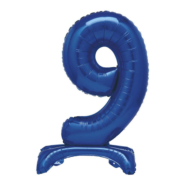 Ballon numéro bleu 9 ans avec standard 76cm