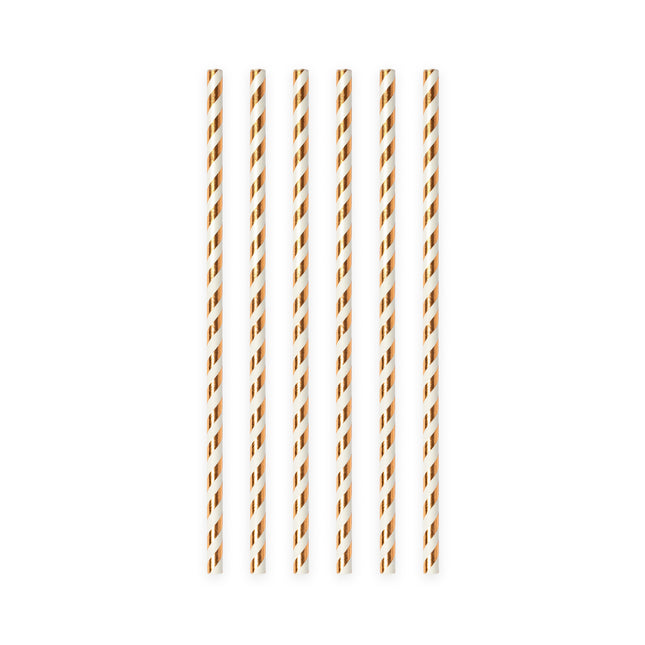 Pailles en papier Rose Gold Striped 19.7cm 20pcs