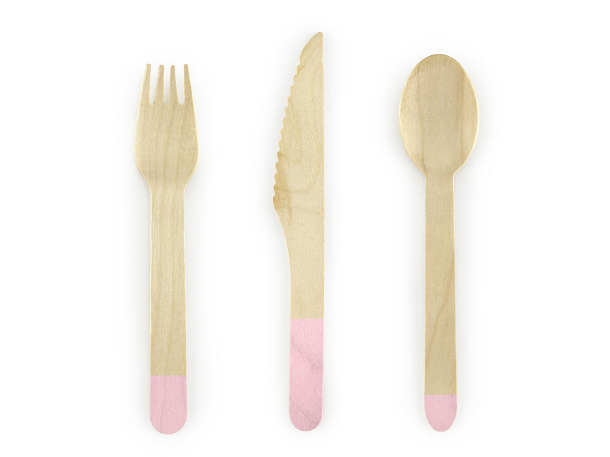 Couverts en bois rose clair 16cm 18 pièces